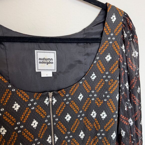 Autumn Adeigbo Geometric Print Long Sleeve Mini Dress – Size 4 - Picture 3 of 6